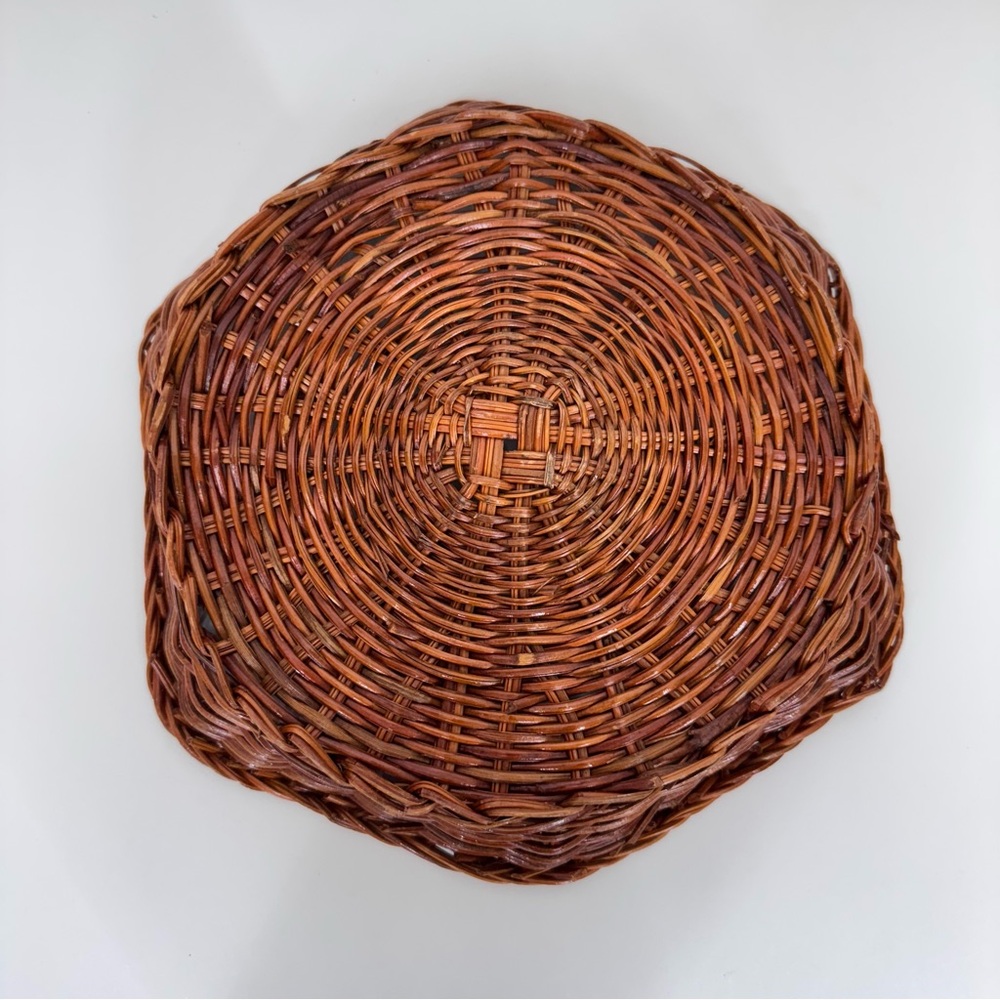 Vintage Brown Braided Edge Woven Hexagon Tray Baskets Home Decor - Picture 4 of 15